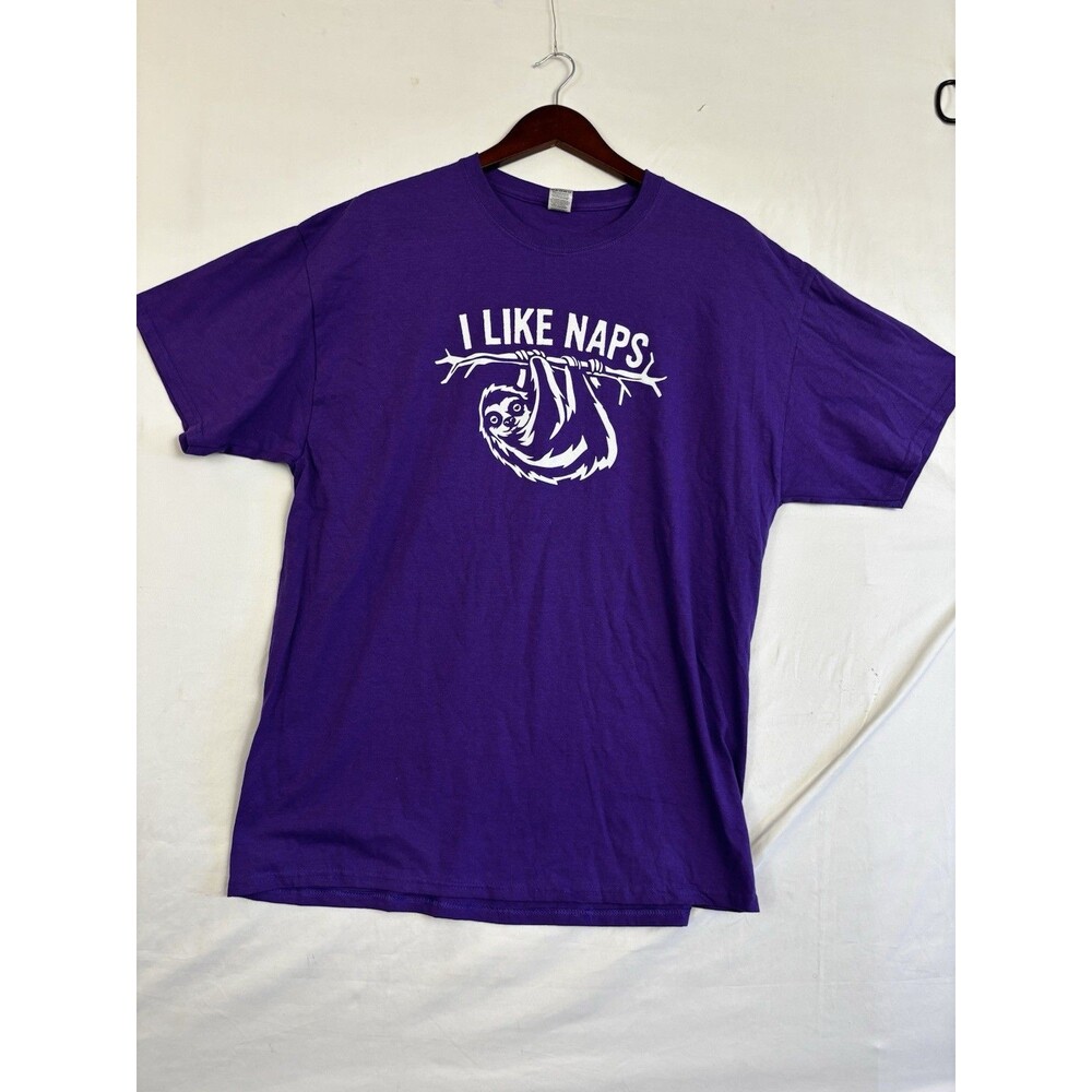 I Like Naps Sloth Graphic T Shirt Purple XL Funny Animal Humor Tee